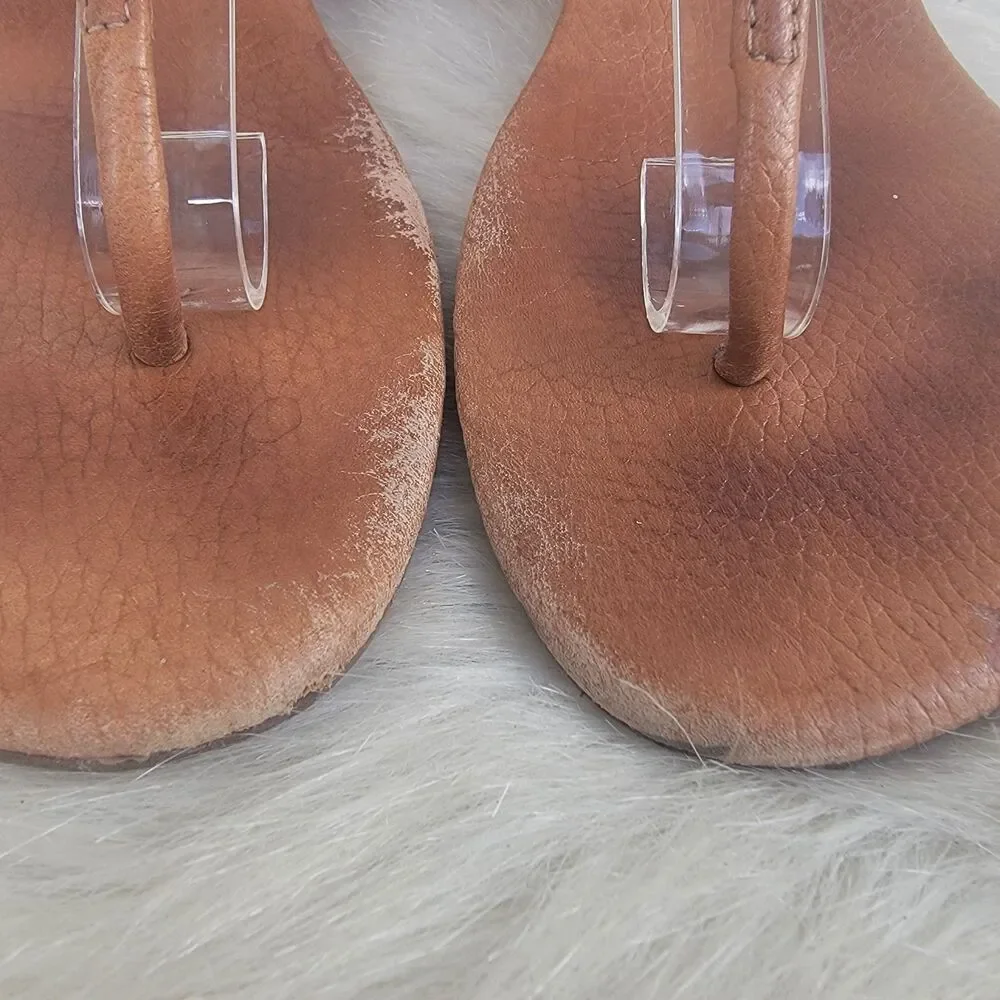 Tory Burch Emmy T-Strap Brown Leather Sandals Sz 6